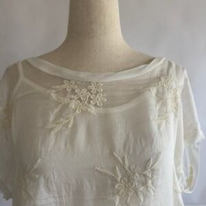 Angela Moda Italy Silk Blend Sheer Embroidered Top Med Romantic Ethereal Angel